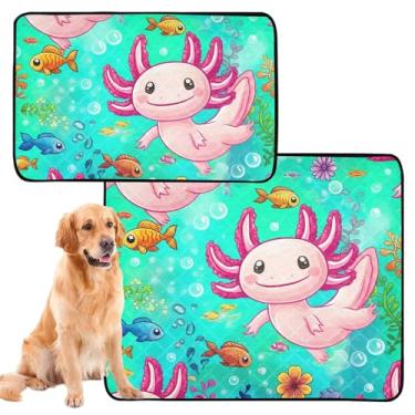 Imagem de TSENQUE Almofada fofa de desenho animado Axolotl Blue Sea Pet Pad reutilizável lavável para animais de estimação tapete impermeável para gaiola de cachorro, almofadas de penico para cães, pequeno x
