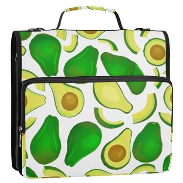 Imagem de Fichário com 3 anéis de abacate verde branco, anel D de 3 cm, fichário organizador com zíper com alça de ombro para armazenamento de viagem escolar, estojo com alça