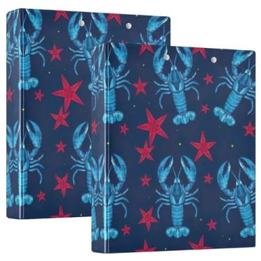 Imagem de Fichários de 3 anéis de lagosta náutica azul personalizados com 3 argolas de 3 cm comporta 200 folhas, 3 pastas de anéis, impressão de anel redondo, 31,5 x 27 x 6 cm, 1 pacote