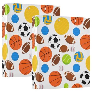 Imagem de Bolas esportivas fofas pastas brancas de 3,8 cm, 3 anéis, 200 folhas, caderno, fichário redondo, 31,5 x 27 x 6 cm, pacote com 2