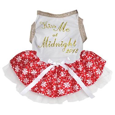 Imagem de Petitebella Roupa de cachorro vestido Kiss Me at Midnight top branco floco de neve tutu (XGG)