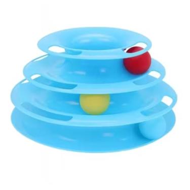 Imagem de Torre de Trilhos Brinquedo Interativo para Gatos com 3 Níveis e Bolinhas, Azul, 24,5 cm de Diâmetro