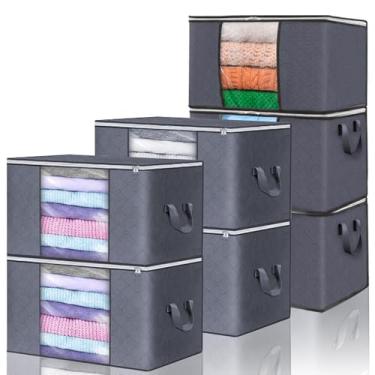 Imagem de XHMAXE 8 bolsas grandes de armazenamento, sacos de armazenamento grandes dobráveis de 90 L para roupas, bolsa de armazenamento de edredom com alça aprimorada, organização de armazenamento de linho
