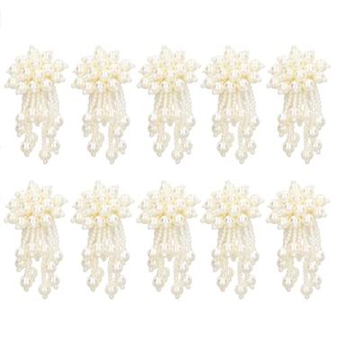 Imagem de Falso pérola flor borla elegante decorativo franja guarnição para diy sacos de roupas cortinas 10 peças 4cm largura falso pérola material plástico