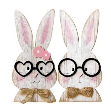 Imagem de Centros De Mesa Para A Páscoa | 2 Peças De Coelho De Decor Rústica - Placas Para Centro De Mesa,Para Cozinha, Sala De Estar, Escritório, Prateleira, Lareira, Entrada E Interior