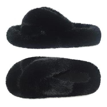 Imagem de MAJOALLURE Chinelos ortopédicos femininos ajustáveis com suporte de arco bico aberto, veludo cotelê, sapatos para quarto, ambientes internos e externos, Preto, 36