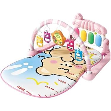 Imagem de Tapete de Atividades Musical para Bebê com Piano Interativo, Arco com Brinquedos Pendurados, Design com Baleia (Rosa)