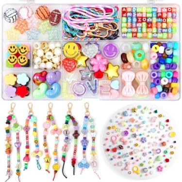 Imagem de DEMIUKO Kit de fabricação de chaveiros de contas faça você mesmo, 296 peças, kit de fabricação de berloques com contas coloridas, letras, nome do alfabeto, contas, flor, coração, kit de fabricação de
