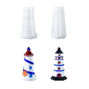 Imagem de Xidmold 2 moldes de resina de farol 3D, molde de silicone de farol com tema náutico para fondant, chocolate, vela de cera de soja, gesso, fundição de resina epóxi, artesanato faça você mesmo