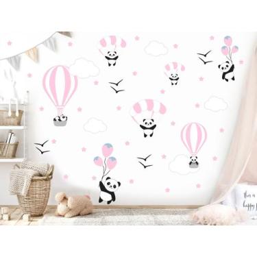 Imagem de Adesivo de Parede Panda Paraquedas Balões Rosa Bebê Decoração Quarto d