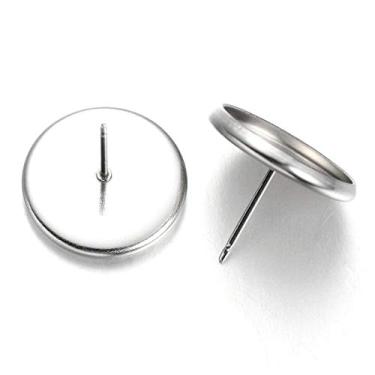 Imagem de KISSITTY 200 peças de aço inoxidável cirúrgico, brincos de pinos, cabochão em branco, bandejas de configuração adequadas para 14 mm