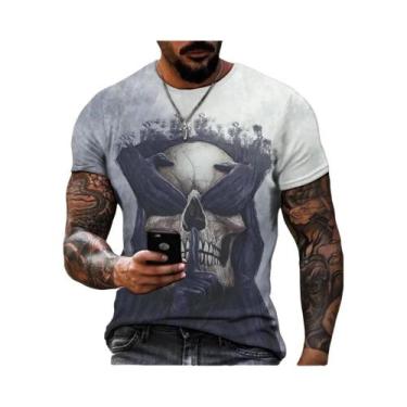 Imagem de 3D crânio impresso t-shirt, moda retro, hip hop, personalidade, super 