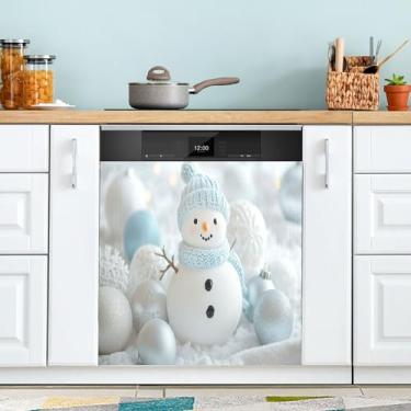 Imagem de xigua Linda capa magnética de boneco de neve de Natal, adesivos magnéticos decorativos antiarranhões para painel de geladeira e lava-louças, decoração personalizada de cozinha doméstica 58 x 66 cm