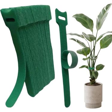 Imagem de Laços reutilizáveis ajustáveis de nylon antiderrapante de 15 cm com fechos de gancho, verde - ideal para plantas trepadeiras, suporte e laços de guirlanda, 50 peças