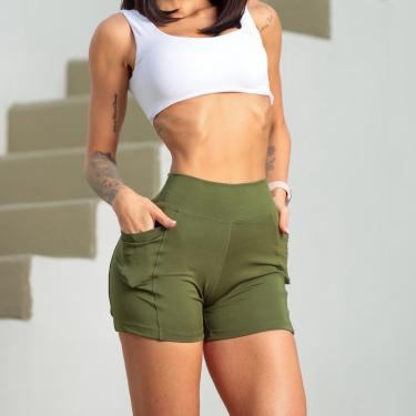 Imagem de Shorts Esportivo Feminino Fitness Modelagem Anatômica Cós Alto Duplo Bolso Funcional Alta Compressão-Feminino