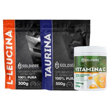 Imagem de Kit: Leucina 500g + Taurina 500g + Vitamina C Em Pó 500g - 100% Puro Importado - Soldiers Nutrition-Unissex