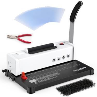 Imagem de Epoium Máquina de encadernação de bobina espiral: fichário espiral perfurador de 46 furos com inserção de bobina elétrica, margem lateral ajustável, passo 4: 1, encadernação profissional e