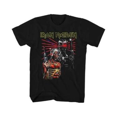 Imagem de Camiseta Masculina Escura E Solta Com Estampa Gráfica Iron Maiden Rock