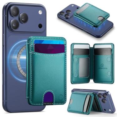 Imagem de Hongxinyu HXY Suporte magnético para cartão Magsafe, bloqueio RFID com suporte, 6 porta-cartões para capa de celular, carteira magnética de couro fino para iPhone 17/16/15/14/13/12 Pro/Max/Plus