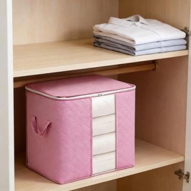 Imagem de Sacos de armazenamento de tecido não tecido, organizadores de armário para roupas e cobertores com design que economiza espaço (rosa)