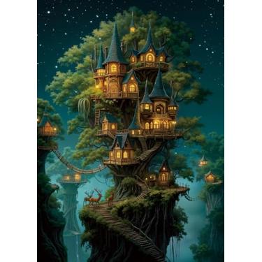 Imagem de Beautiful Forest House Landscape Puzzles for Adults 1000 Pieces Nature, Pretty Tree of Life Scenic Art Jigsaw Puzzles, Cozy Plant Stars Scenery Hard Difficult Challenging Garden Puzzle