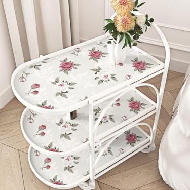 Imagem de EPPKILY Papel de parede floral rosa vermelho descasque e cole papel de parede floral vintage para paredes de quarto de berçário 44,5 x 259,1 cm Papel de contato floral autoadesivo à prova d'água para