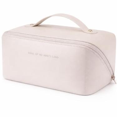 Imagem de Necessaire Grande para Viagem | Organizador de Maquiagem e Cosméticos com Alça, Couro Sintético Impermeável