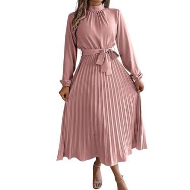 Imagem de Vestido QUFECH Fashion, retrô, cor sólida, manga comprida para mulhere