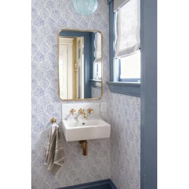 Imagem de Simon&Siff Papel de parede moderno Peel and Stick Boho Papel de parede geométrico azul Papel de parede autoadesivo à prova d'água removível para decoração de armários de quarto 1,219 cm x 43,9 cm