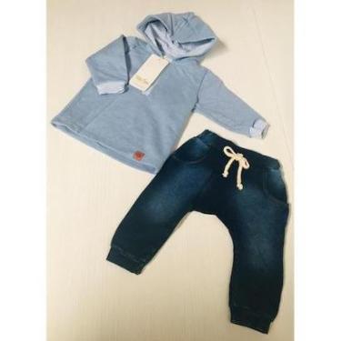 Imagem de Conjunto Longo Bebe Menino 2 Pçs Calça + Blusa 278 - Azul-aço - M - 3 A 6 MESES-Masculino
