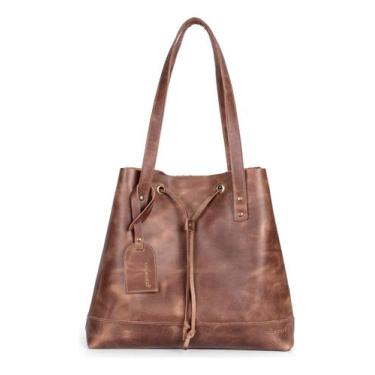 Imagem de Bolsa Feminina Sacola Espaçosa 100% Couro Legítimo - Ello Griff, Marro