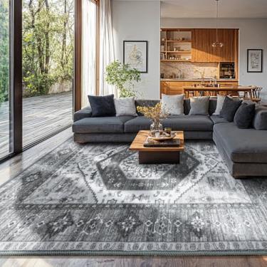 Imagem de LBRO2M Boho Tapete lavável 22,5 x 30,5 cm para quarto, tapete interno com pilhas baixas, tapetes antiderrapantes macios para sala de estar, sala de jantar, tapete cinza escuro dobrável para animais de