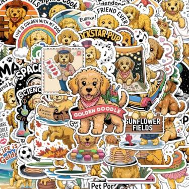 Imagem de Adesivos Golden Doodle 60 peças Goldendoodle Dog Sticker Vinil Impermeável para Capacete, Garrafas de Água Adesivos de Soldador Decalques para Diário, Laptop, Telefone para Adultos