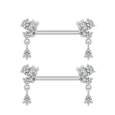 Imagem de Niaspi Anéis de mamilo de borboleta de aço inoxidável 316L, banhado a ouro 18 K, com borboletas de zircônia cúbica, pingente de cristal, piercing de mamilo, joia para mulheres, 14g, Aço inoxidável