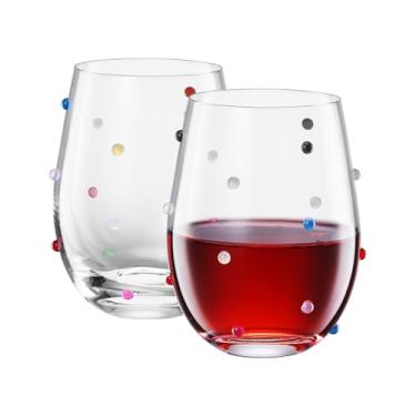 Imagem de Conjunto de 2 taças de vinho sem haste de confetes, 527 g de vidro transparente colorido para coquetéis de suco de água, copos modernos feitos à mão para festas, jantares, exibição, entretenimento