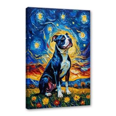 Imagem de Pintura a óleo floral colorida abstrata Van-Gogh Dog Starry Night Pôster em tela de arte de parede impressões engraçadas de animais para decoração de casa e sala de estar de casa de fazenda (SKU9,12 x