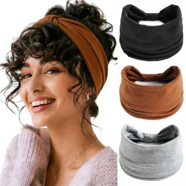 Imagem de STGDAK Faixas de cabelo largas para mulheres, faixa de cabelo preta, turbante, grande, faixa de suor, cachecol, faixa de cabelo antiderrapante para mulheres, ioga, maquiagem, spa, corrida