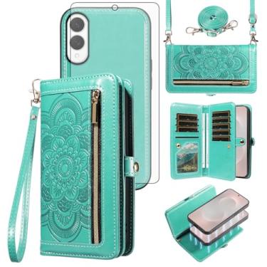 Imagem de Asuwish Capa de celular para Samsung Galaxy S25 Edge com zíper carteira destacável com protetor de tela de vidro temperado alça de pulso mandala flor flip porta-cartões S25Edge 25S S 25 25Edge