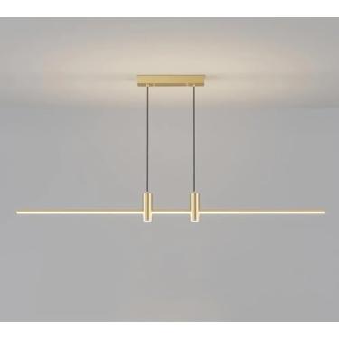 Imagem de Luminária pendente LED linear para ilha de cozinha, com intensidade regulável, controle remoto, lustre para sala de estar, mesa de jantar, bar, escritório, moderna, com altura ajustável (dou