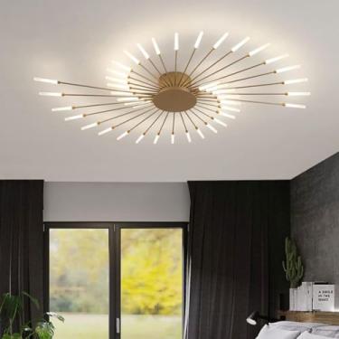 Imagem de Luminária de teto LED criativa com fogos de artifício, moderna e dimerizável, com 42 chamas, temperatura de cor de 3000 a 6000K, controle remoto, ideal para quarto, sala de estar e sala de j