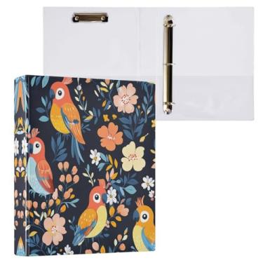 Imagem de STAYTOP Organizador de fichário redondo de papagaios e flores coloridas, 3 fichários com prancheta (tamanho carta A4) para material de escritório escolar