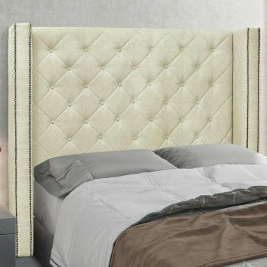 Imagem de Cabeceira Casal 1,40m Com Matelassê E Tachas Em Tecido Linho Imperial – Lucadi Rústico Natural