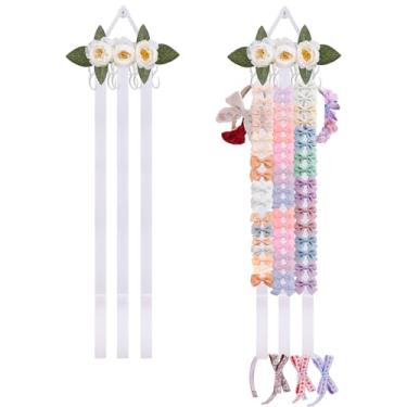 Imagem de OOSAKU Suporte de arco de cabelo organizador de faixa de cabeça para meninas, armazenamento de ganchos de cabelo com ganchos, decoração de parede para quarto de berçário (3-Hua-B)