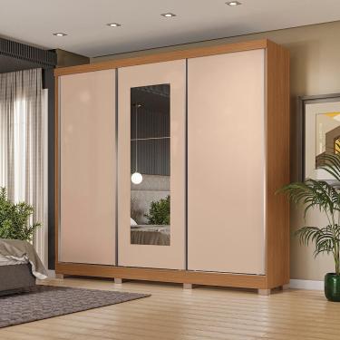 Imagem de Guarda-Roupa Casal Kappesberg 3 Portas Reversíveis de Correr 3 Espelhos 4 Gavetas Canela/Macadâmia