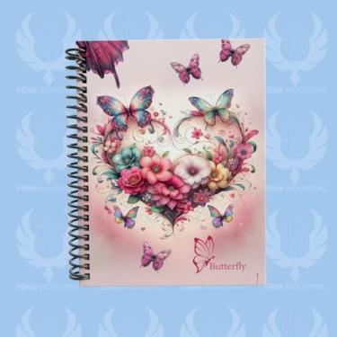Imagem de Caderno Universitário Capa Dura Butterfly, Borboletas e Flores, 20 Matérias, 400 Folhas, Espiral (CAPA 2, 10 MAT (200 FLS))