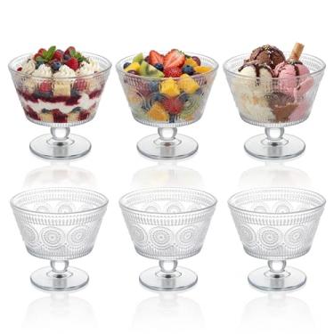 Imagem de LemonRoad 6 peças de tigela de vidro de 250 ml com pedestal, tigela de sobremesa com pés, design de girassol, prato de sobremesa, para sorvete, bolo, pastelaria, salada, frutas, chás de presente