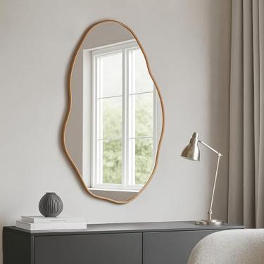 Imagem de Espelho Orgânico Pedra 80x50cm Design Moderno com Moldura em Couro para Decoração Sofis...