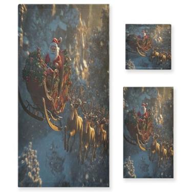 Imagem de STAYTOP Conjunto de toalhas de voo de trenó de Papai Noel faz 3 peças, toalhas de secagem rápida altamente absorventes com toque macio, 1 toalha de banheiro, 1 toalha de rosto, 1 toalha de mão para