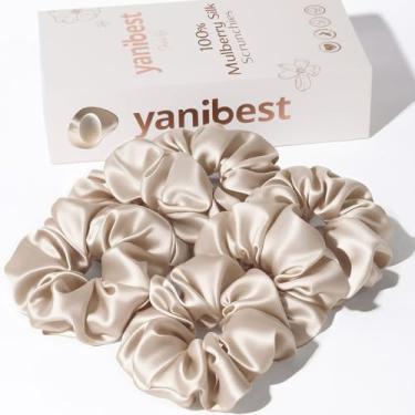 Imagem de Yanibest Elásticos de seda 100% amoreira para cuidados com o cabelo, laços de cabelo de seda sem danos para mulheres e meninas, 6 peças, champanhe