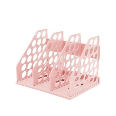 Imagem de Escritório Estante para armazenamento de dados escritório, estante oca para livros e revistas, arquivo para casa Organizador de mesa(Pink)